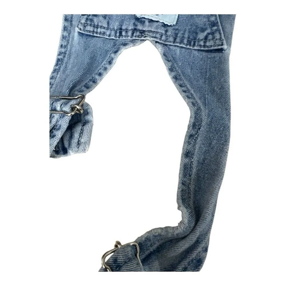 Vintage Lee Dungarees Rivited Denim Blue Bib Overalls Size L Carpenter Patchwork - Image 6