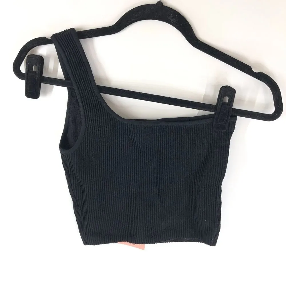 Quince Womnes Cropped One Shoulder Sweater Knit Tank Top Ribbed Black XS - Image 4