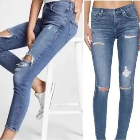 Agolde Revolve Jeans 29 Blue Sophie High-Rise Skinny Crop Distressed Outsider - Image 2