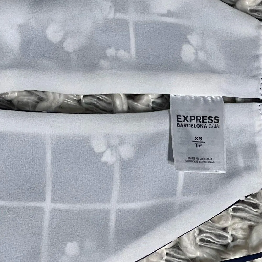 Express Barcelona Reversible Navy Blue, Black White Floral Asian Print Tank Top - Image 3