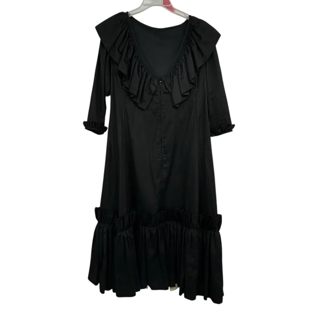 1950s Vintage Black Ruffle Midi Dress Handmade by Saks Fifth Avenue Seamstress Size 8 - Image 7