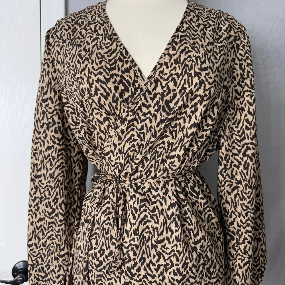 Pieces Tall Wrap Mini Dress in Leopard Print, 16, 130545719 Brown - Image 3