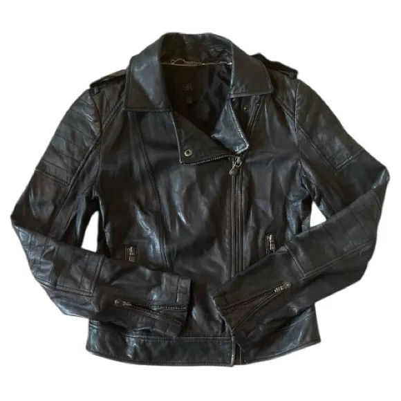 Banana Republic Black Lambskin Leather Moto Zip Up Jacket Size XS - Image 4
