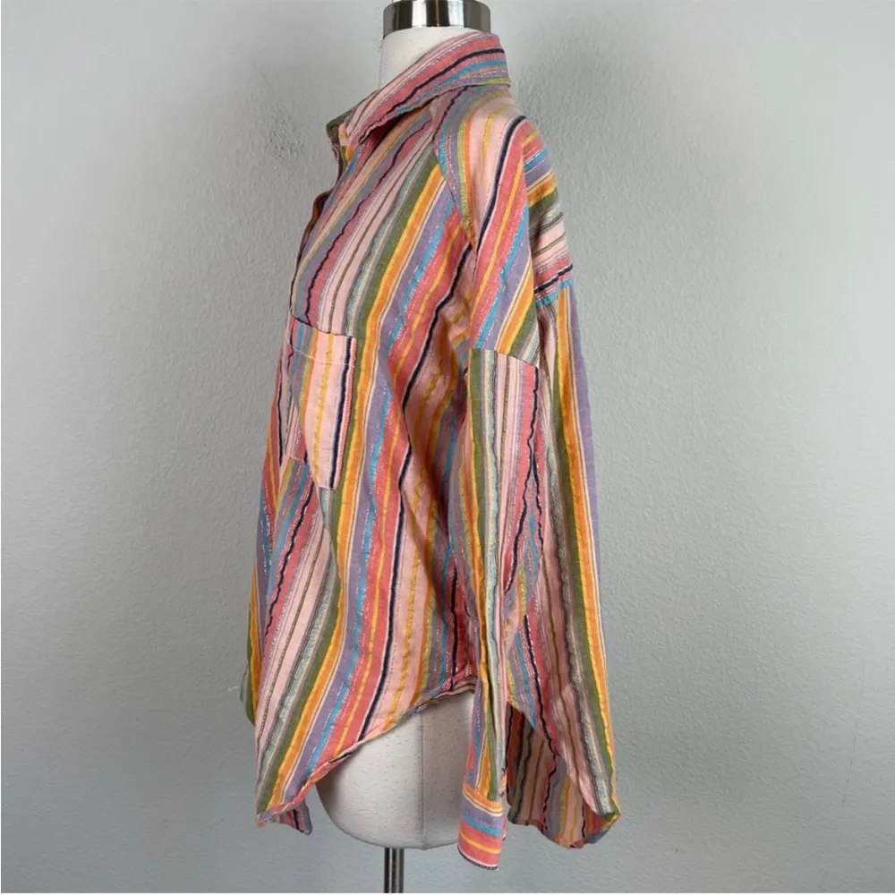 Pilcro Peach Multicolor Sparkle Stripe Long Sleeve Button down Shirt Size XS - Image 3