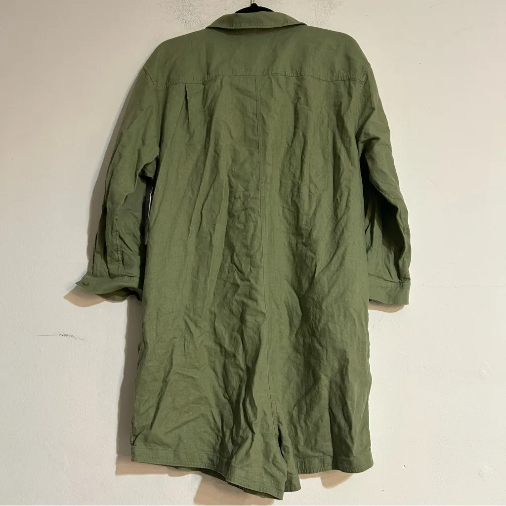 Treasure & Bond Green Linen Blend Button Front Romper Size Large Safari - Image 5