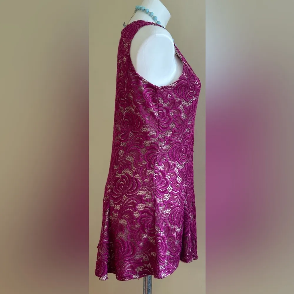 Kathleen Kirkwood Women Owen Pink & Cream Floral Design Lace Mini Dress Sz L Size L - Image 4