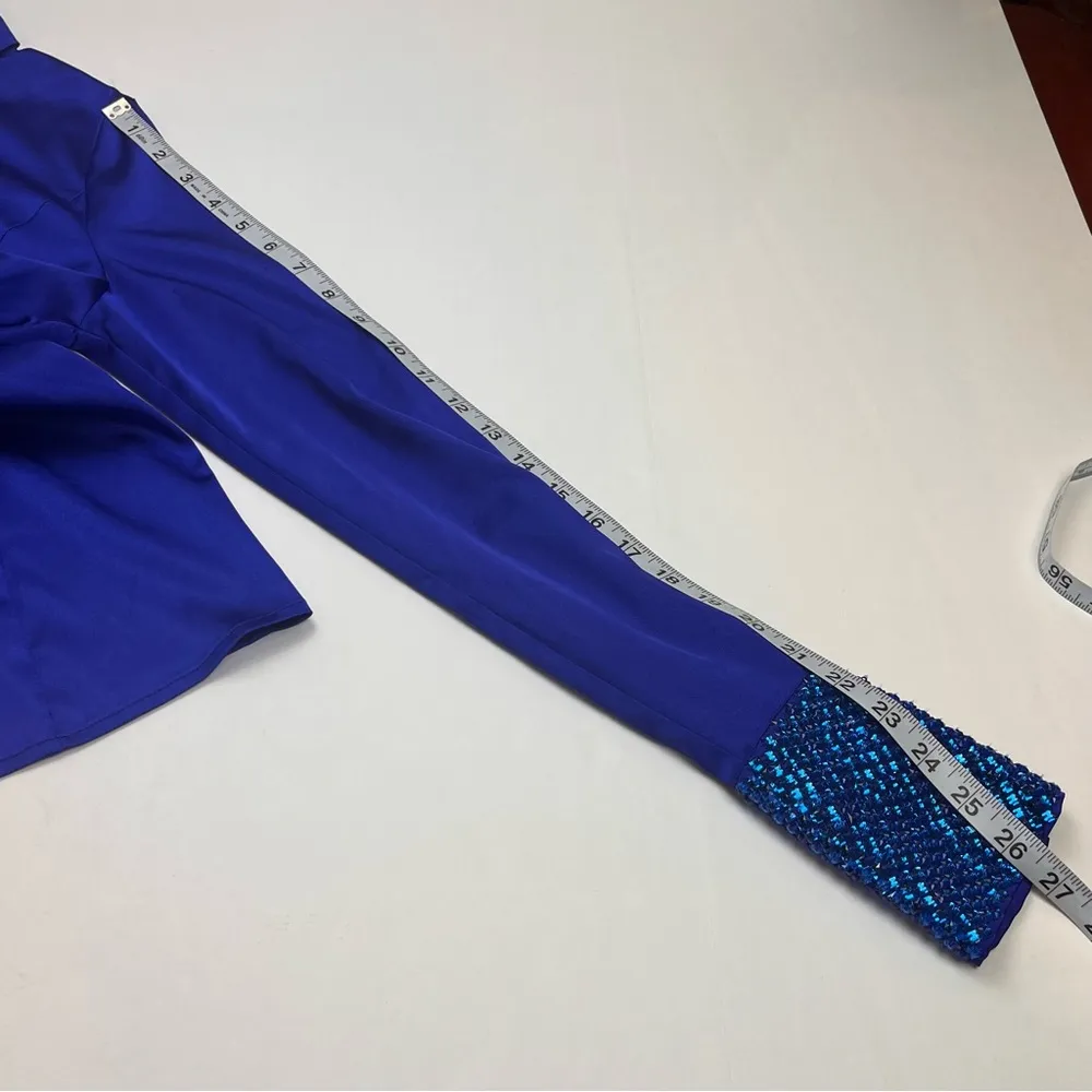 Le Superbe Women SZ 4 Blue Superstoned Orbital Seamed Satin Shirt NEW *TINY FLAW - Image 7