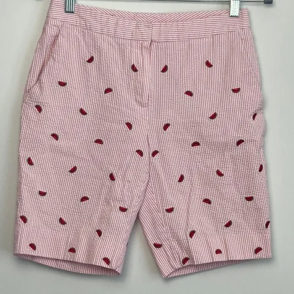 Brooks Brothers|Embroidered Pink & White Seersucker Shorts with Watermelons Sz2 - Image 1