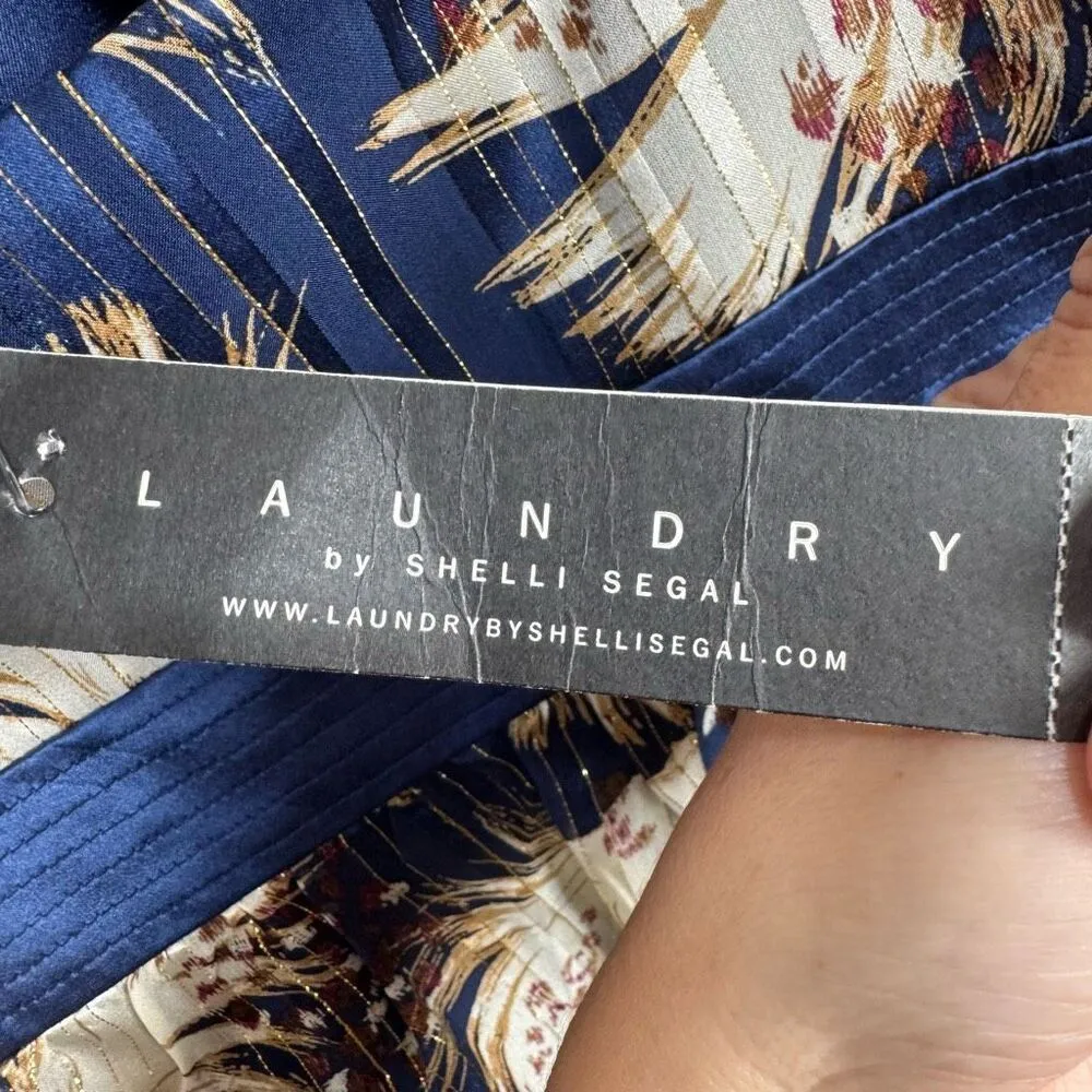 NWT LAUNDRY by Shelli Segal Blue and Metallic Gold Halter Dress  Sz 12 - Image 7