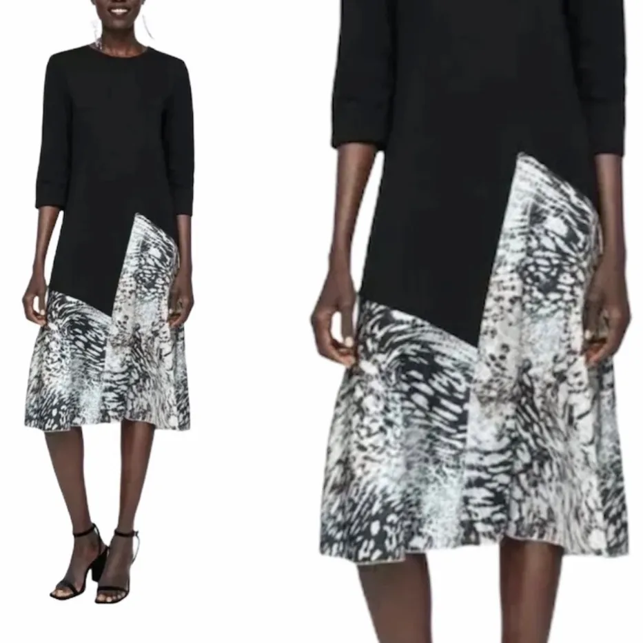 NWOT ZARA Contrasting Dress Animal Print Asymmetrical - Image 3