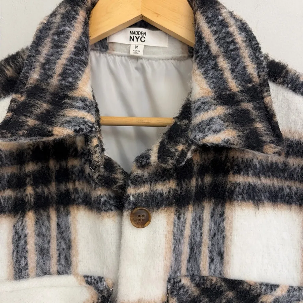 Madden NYC Womens Plaid Shacket Black/white/brown Size M Black Size M - Image 2