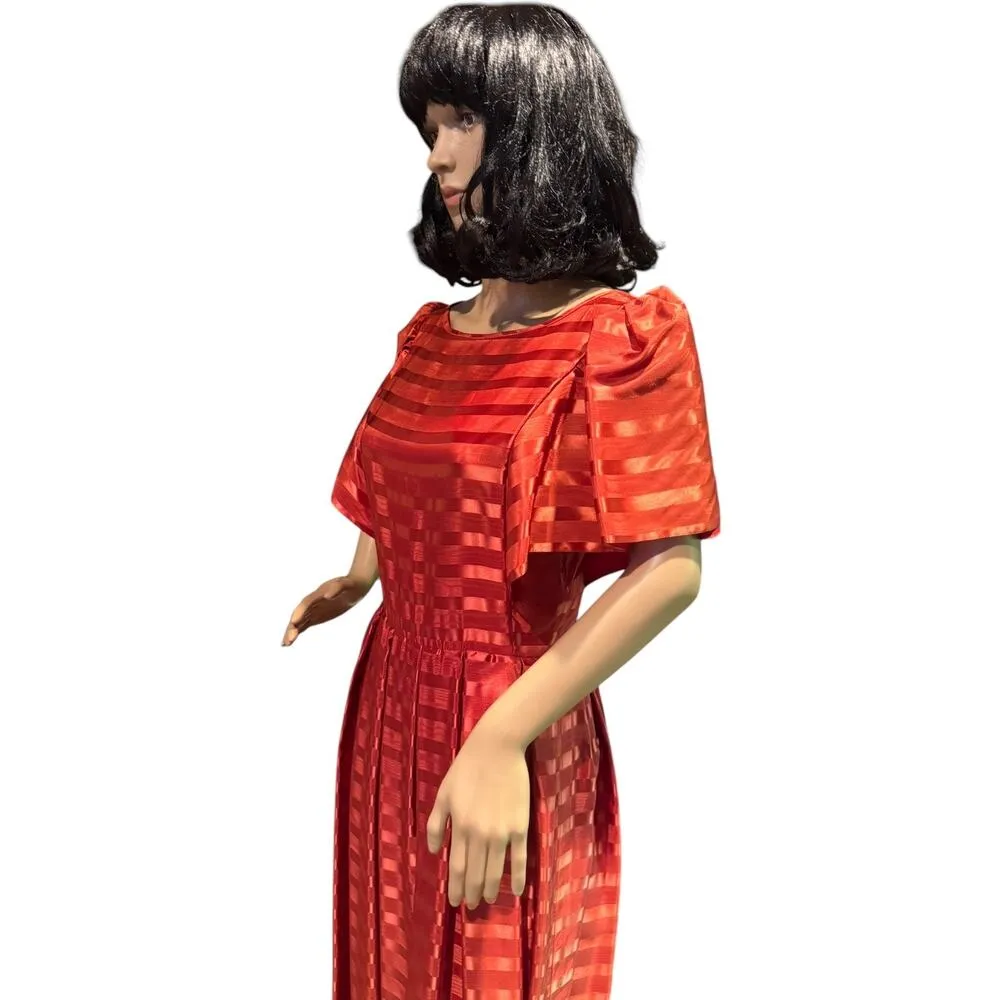 American VTG unbranded Jacquard stripe orange formal short sleeve dress x small - Image 8