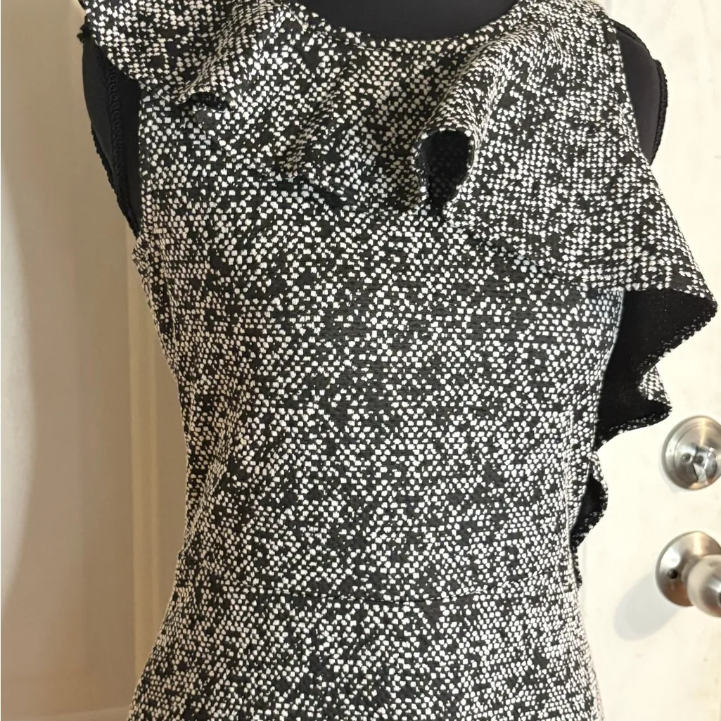 Michael Kors Dress Womens XS Black White Knit Mini A Line Sleeveless Ruffle NWT - Image 2