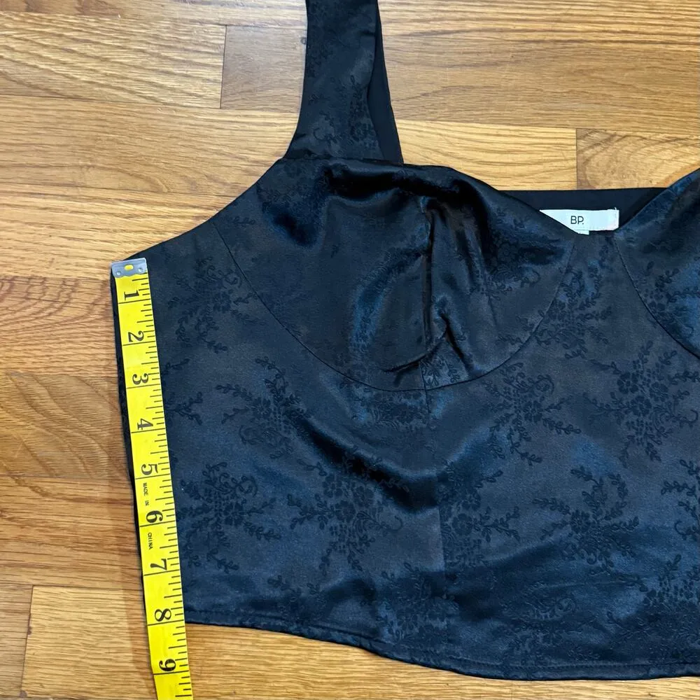 BP Women’s Plus Size 2X Black Jacquard Floral Satin Slip Corset Crop Top Tank - Image 3
