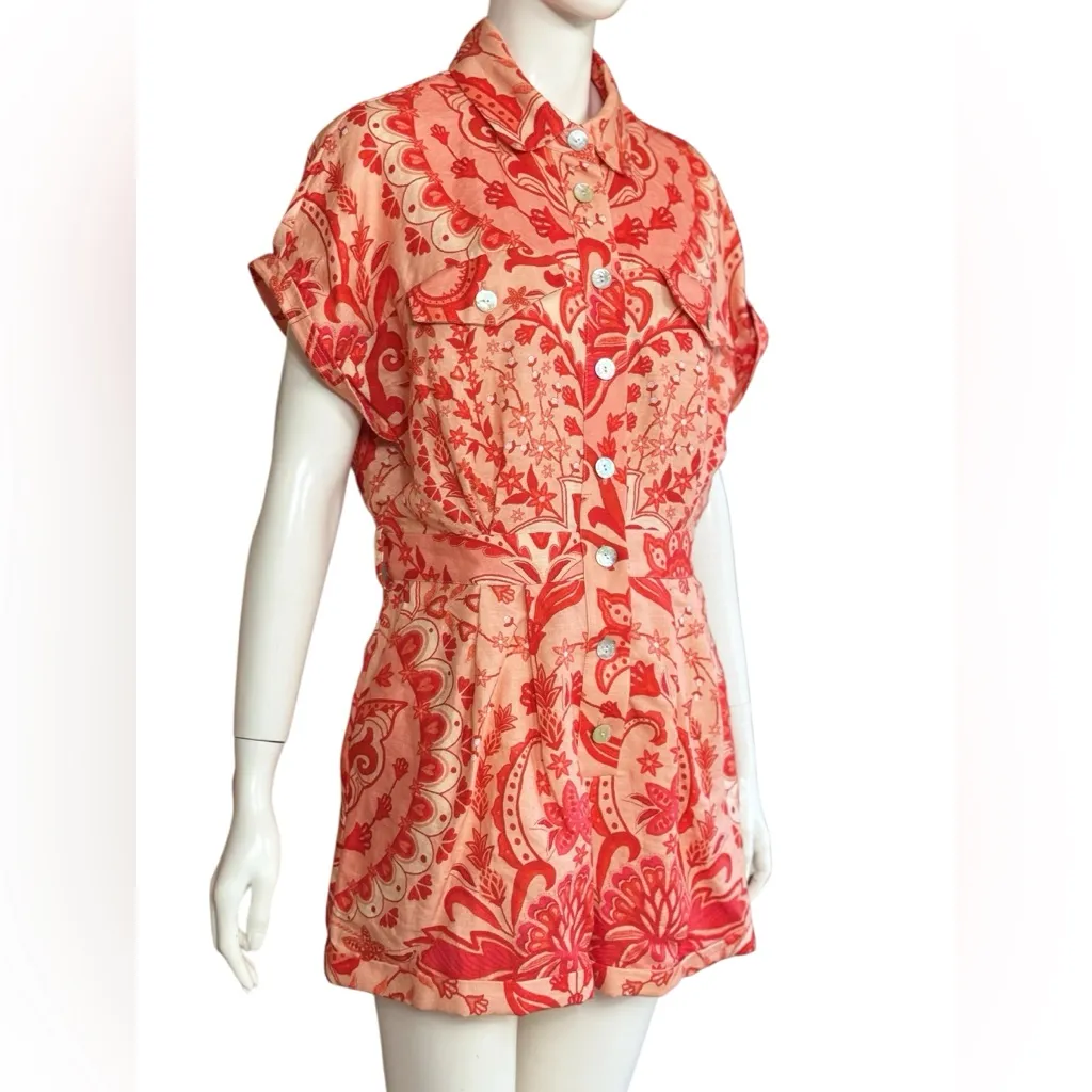 Farm Rio Jaipur Floral Paisley Linen Romper Size Medium - Image 3