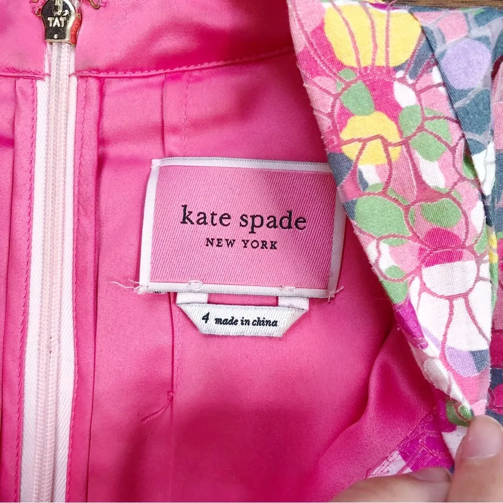 Kate Spade • Floral Dots Burnout Dress sleeveless fit & flare pink yellow blue - Image 5