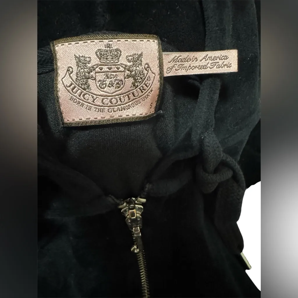 Vintage Y2K Juicy Couture Black Velour Puff Sleeve Zip Hoodie – Size S - Image 4