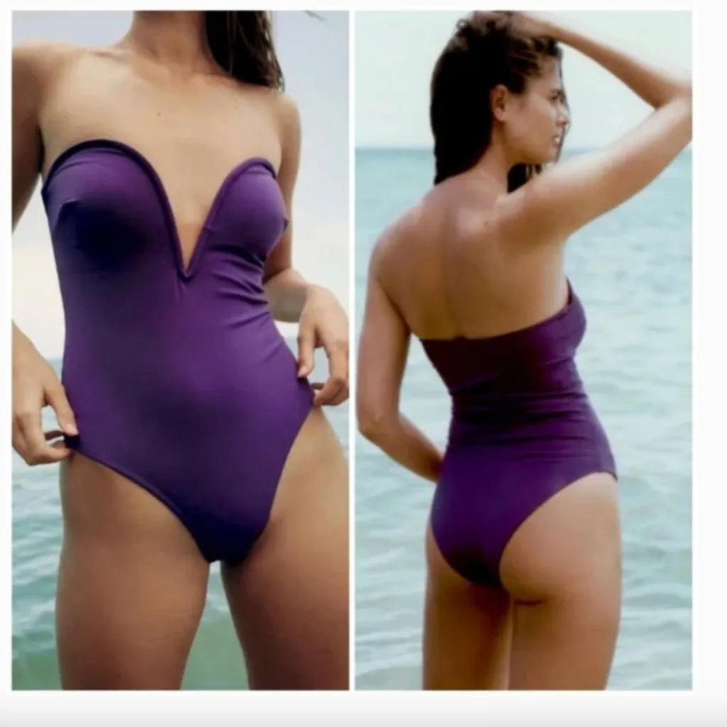 NWT  Zara Strapless Corset Sweetheart Neckline Bustier Purple Swimsuit - Image 2
