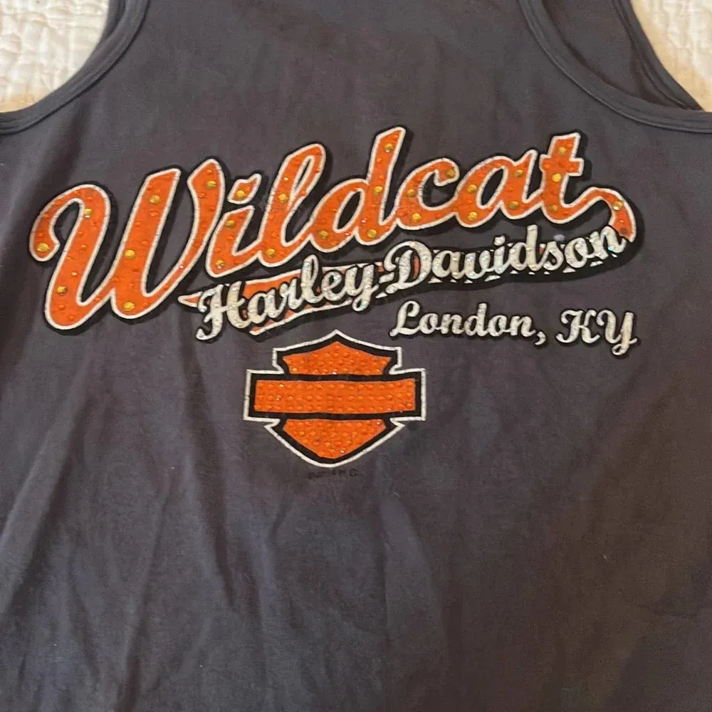 Harley Davidson Wildcats bling sparkle womens tank top medium Gray - Image 5