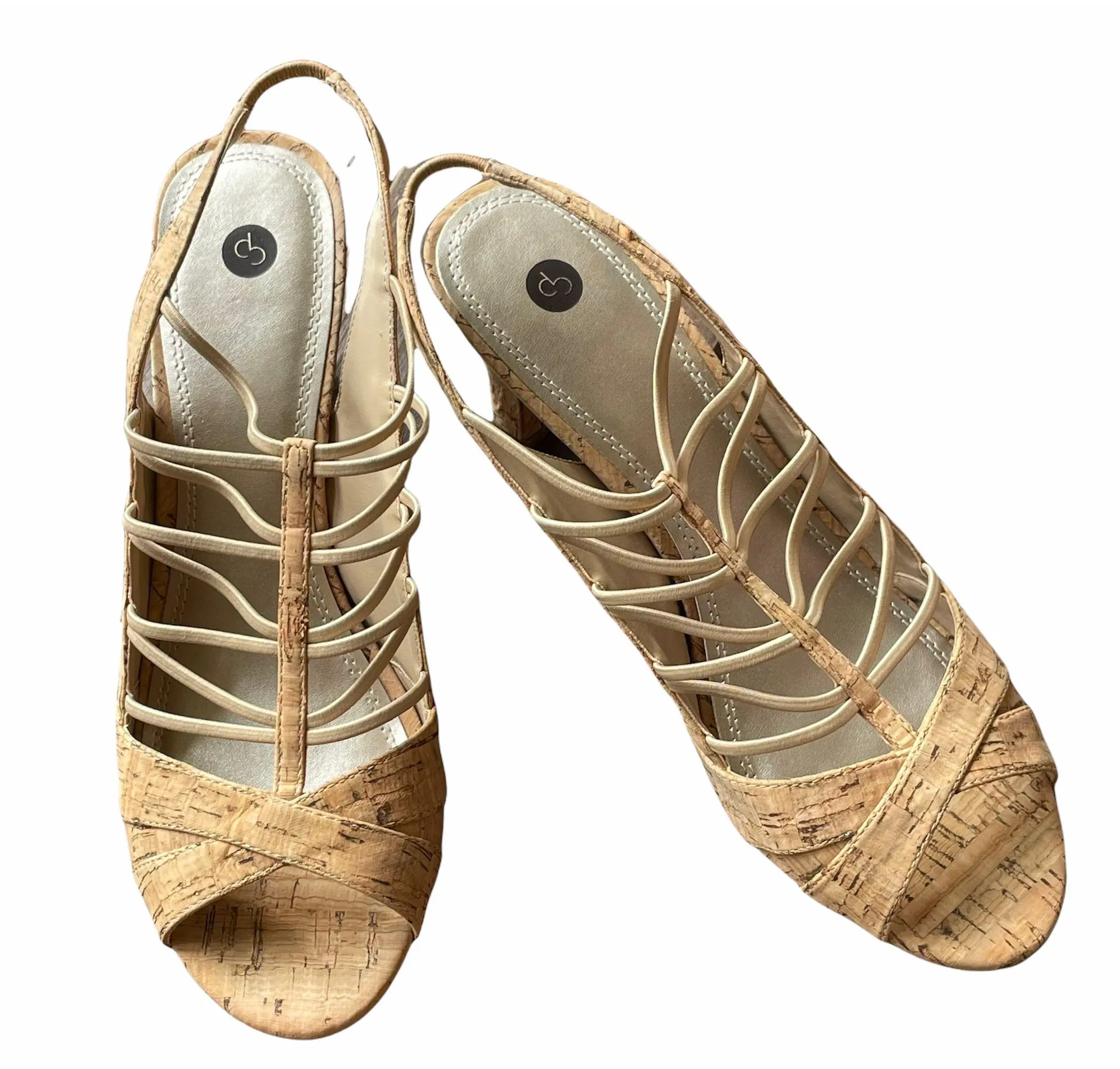 Yera Cork Peep Toe Sling Back Strappy Heeled Sandals - Image 3