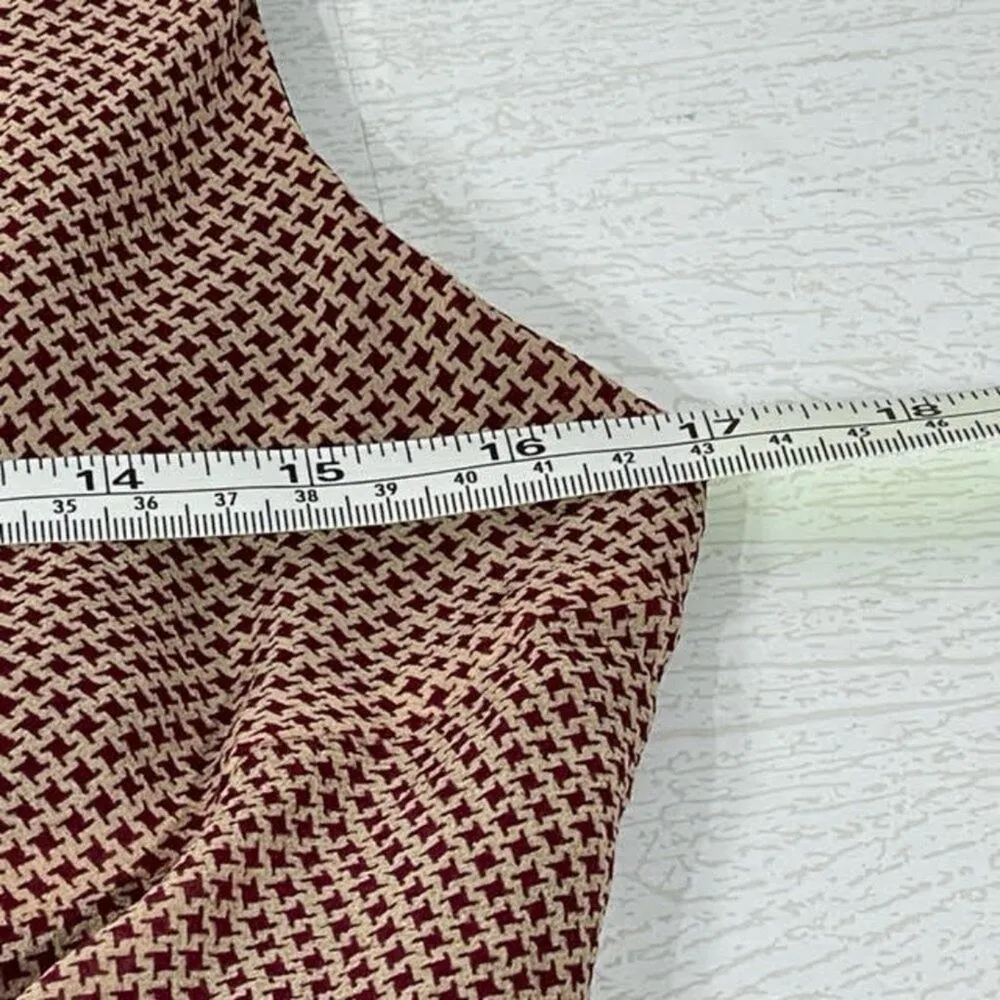 Fiori Di Zucca Red Cream Retro Mini Houndstooth Print Silk A Line Dress Size 10 - Image 6