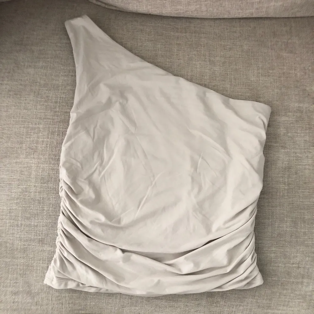 Abercrombie & Fitch One Shoulder Ruched Side Stretchy Tank Top Small Stone Taupe - Image 7