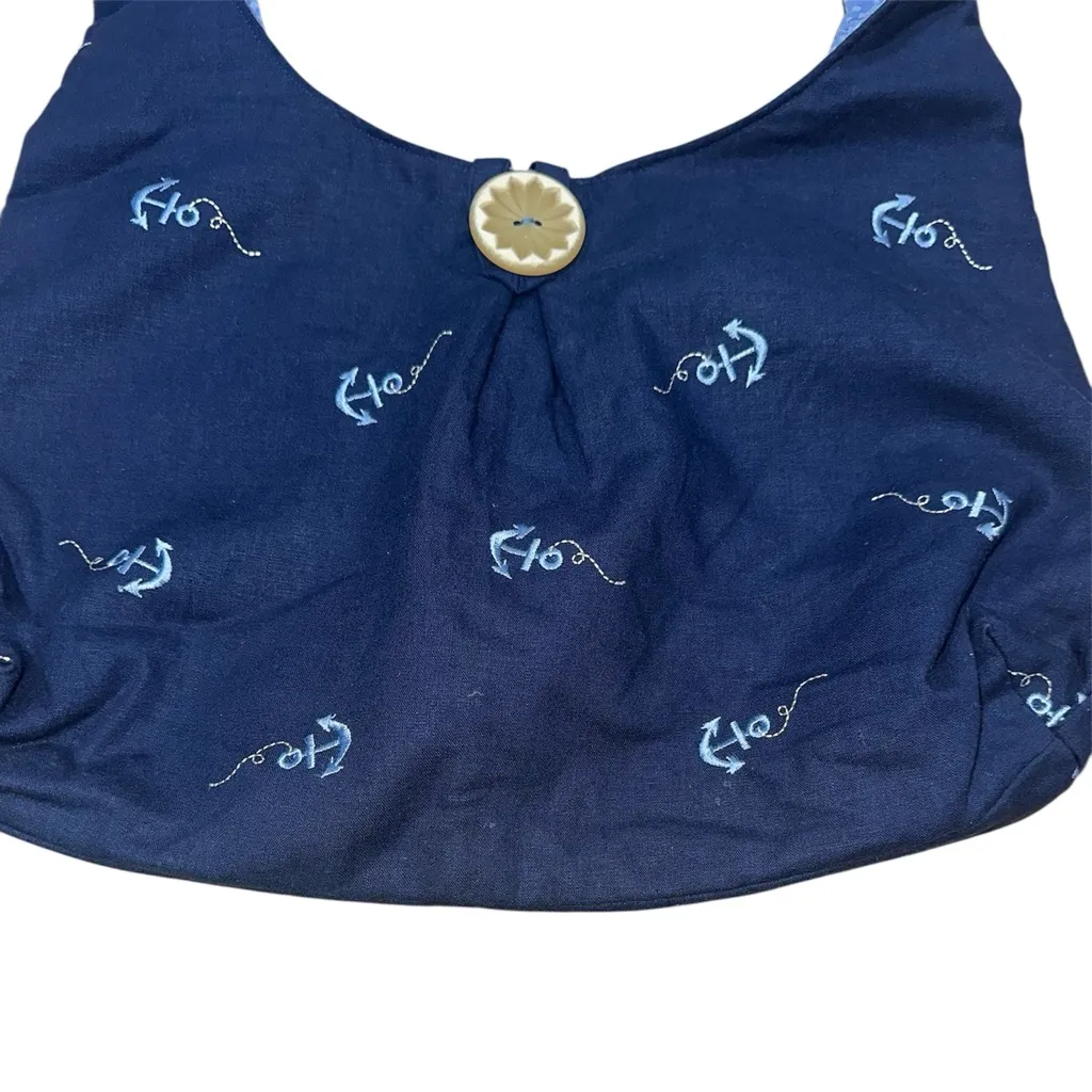 Handmade TT Totes Original Navy Linen Anchors Print Handbag - Image 2