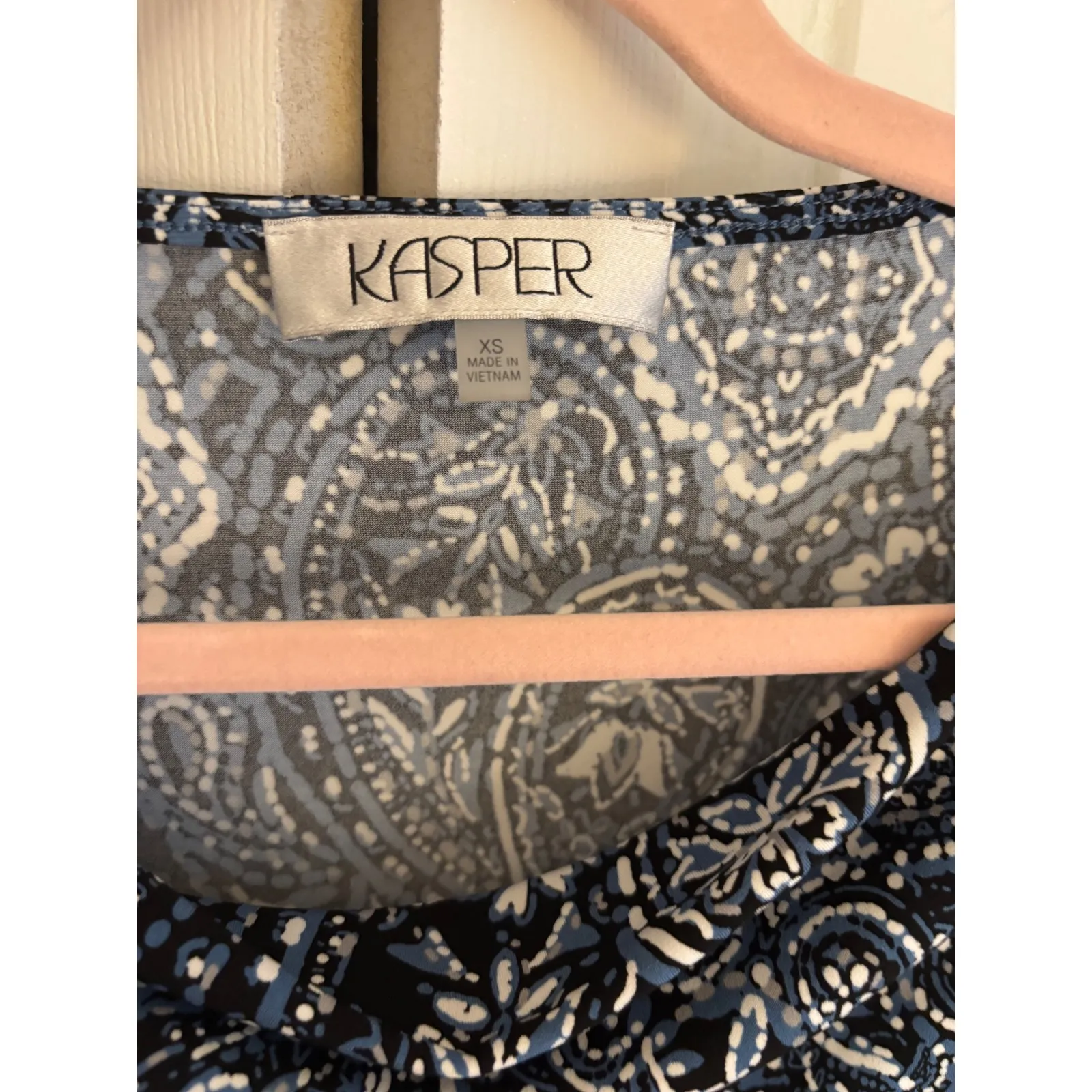 Kasper Blue Paisley Draped Neck Tank / Shell – Size XS – Elegant & Flattering - Image 3