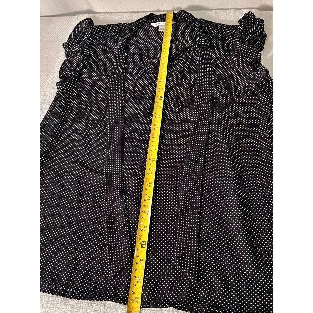 Counterparts Black White Polka Dot Blouse Top W Short Flutter Sleeve &Tie Size M - Image 6