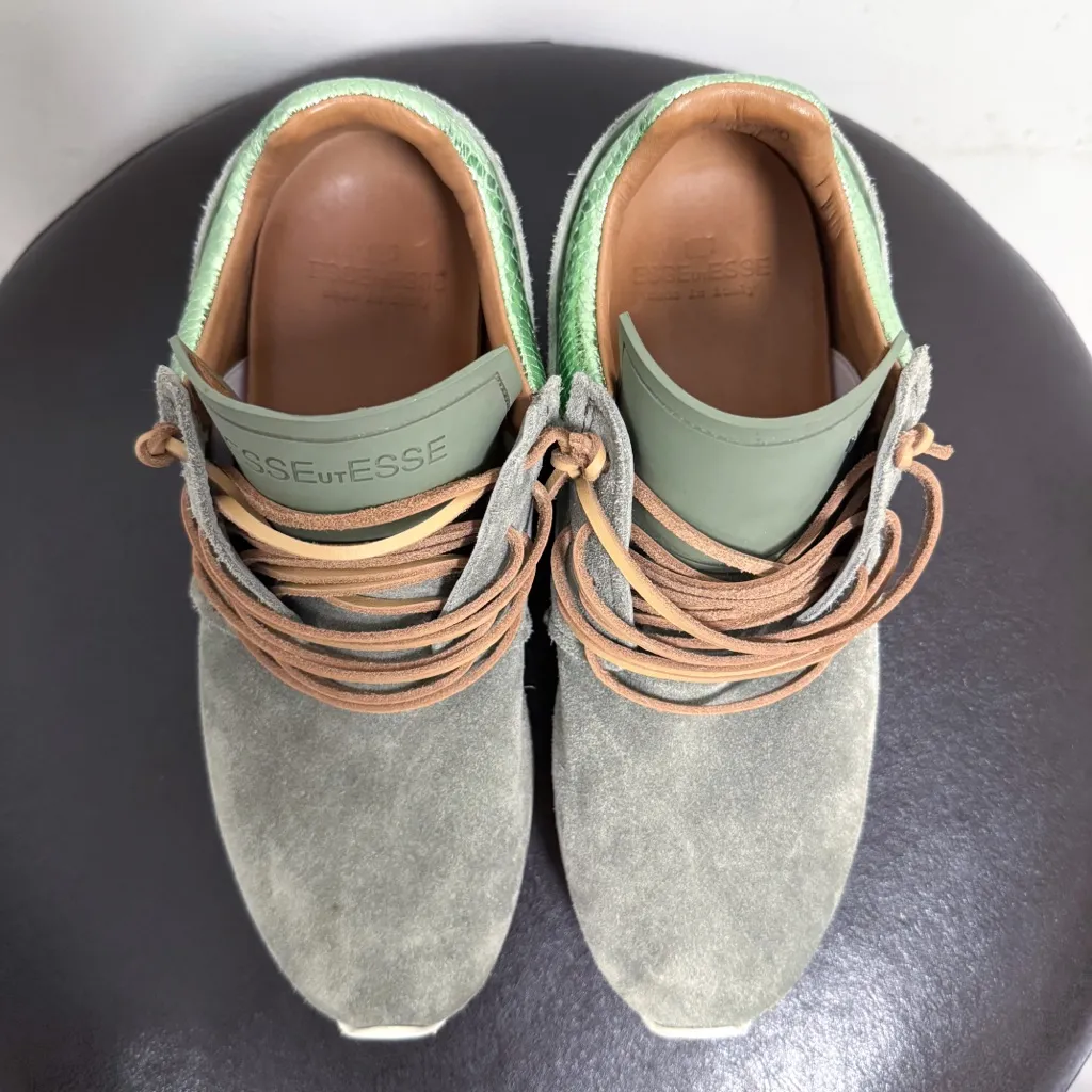 Esse Ut Esse Green Suede Fringe Metallic Snakeskin Pattern Sneakers 38 7.5 - Image 7