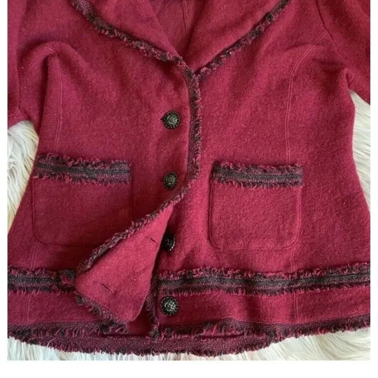Karl Lagerfeld Blazer Womens Small Red Fringe Detail Jacket‎ Wool Blend - Image 4