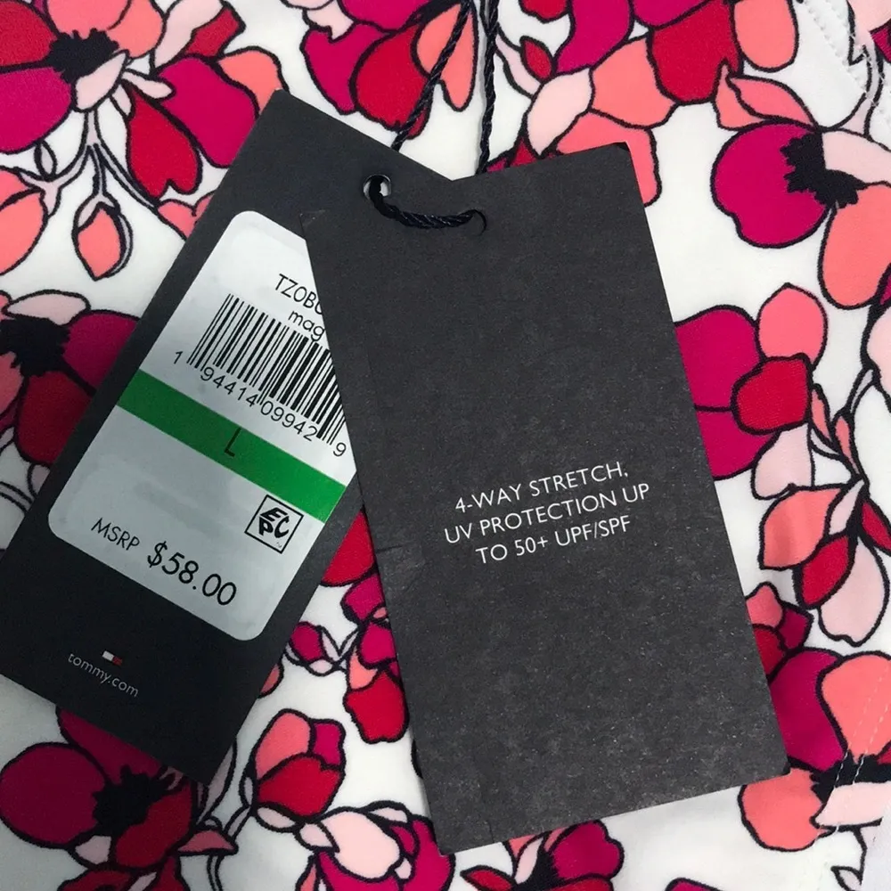 Tommy Hilfiger High Waisted Floral Pink Red White Swim Bikini Bottom Magenta - Image 4