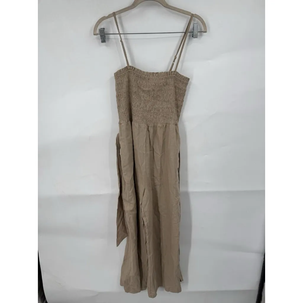 House of Harlow Linen Blend Jumpsuit Brown Smocked Sz S Granolagirl Minimalist‎ - Image 8