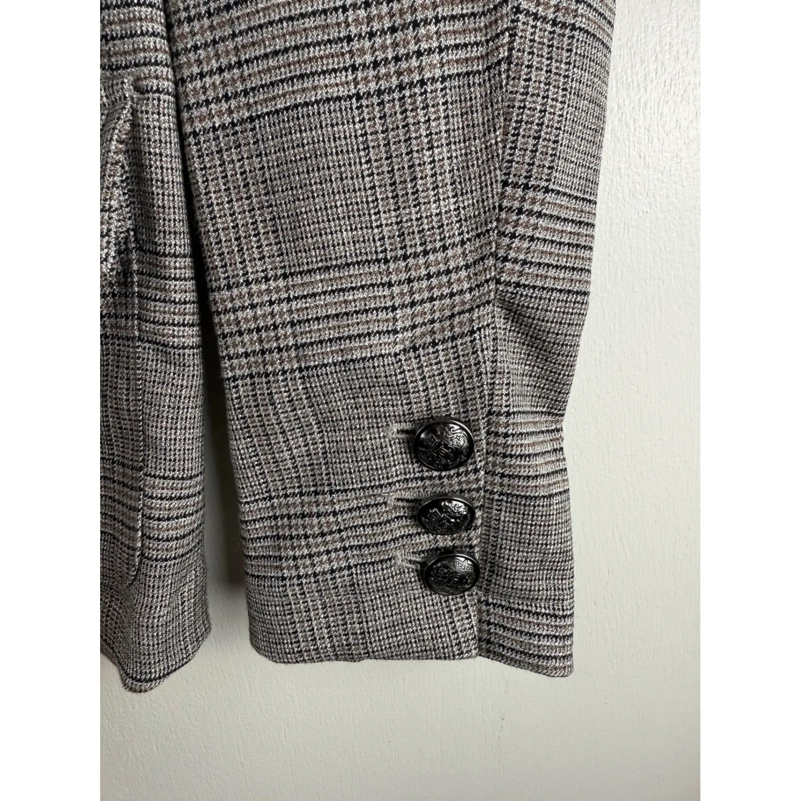 Joie Plaid Blazer Jacket Women's Medium Grey Black Brown Button Front Pockets - Image 4