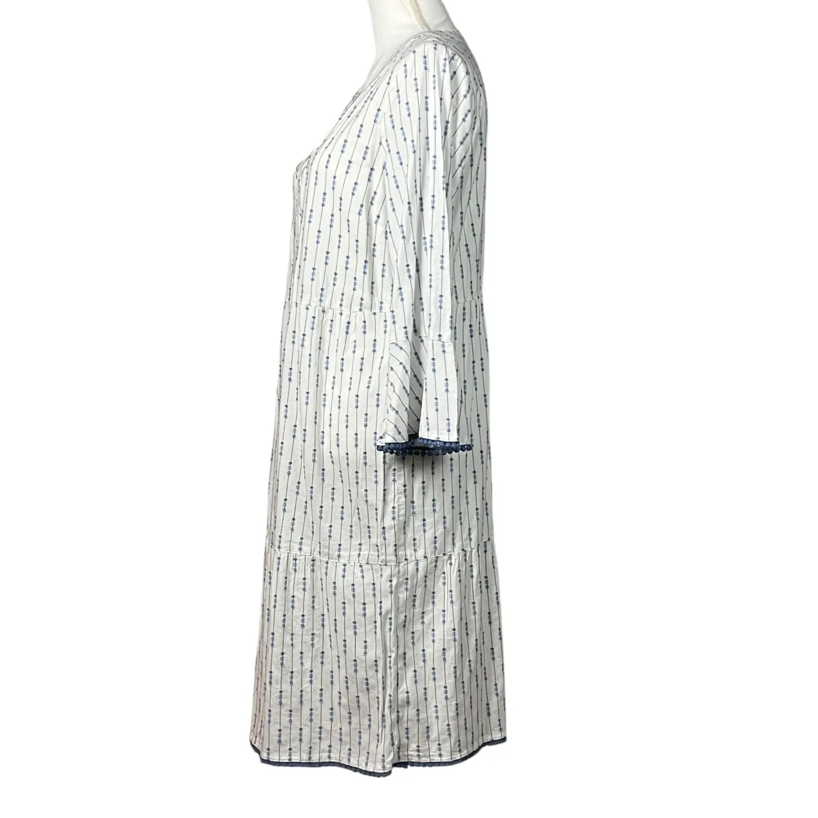 Pure J Jill Dobby Dress Blue White Size Medium Tall V Neck Flutter Sleeves Boho - Image 4