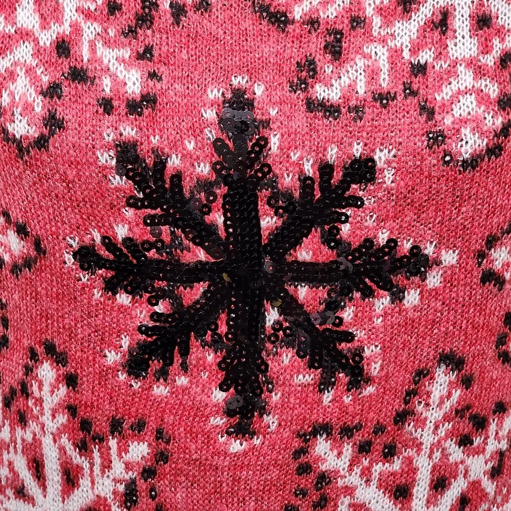 Bethany Mota tart red black sequin snowflake sweater size small - Image 3