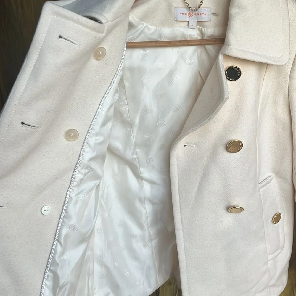 Tory Burch Bernadine Wool Blend‎ Peacoat Button Jacket 48131588 SHELL/IVORY 0 - Image 10