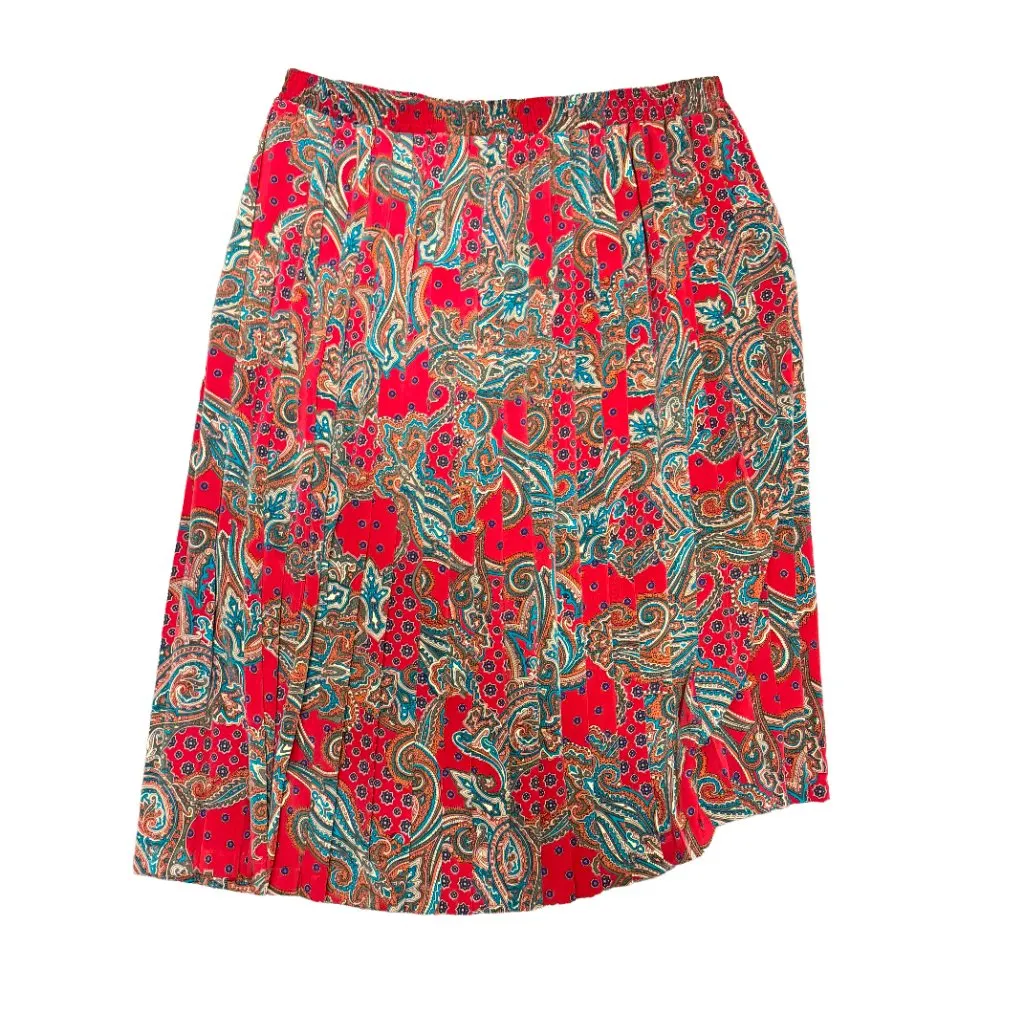 Alfred Dunner Vintage Paisley Pleated Midi Skirt Red Teal Plus Size L XL - Image 9