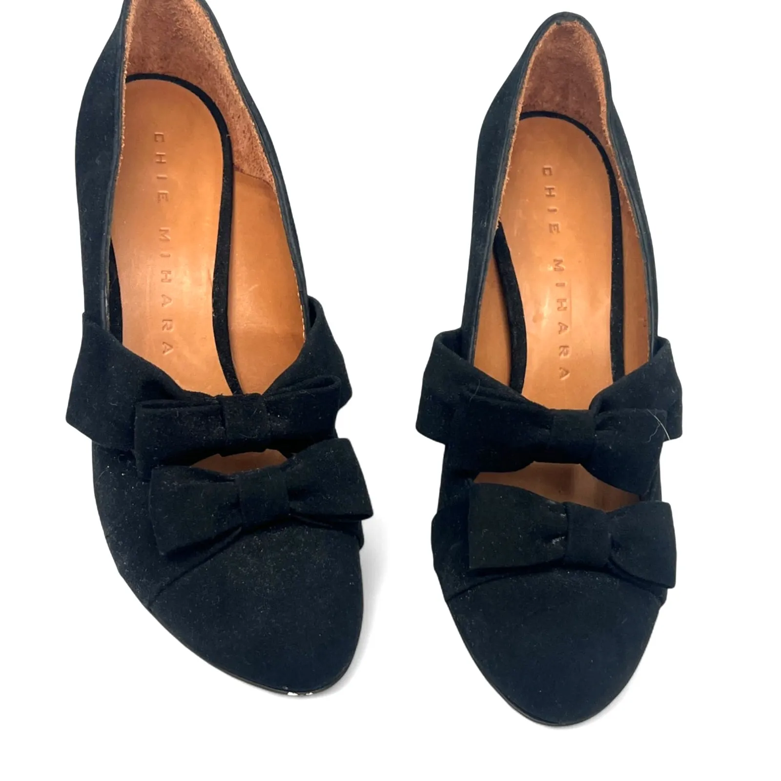 CHIE by CHIE MIHARA 39 / 9 mary jane pumps suede Bows Heels Black Block Heel - Image 3