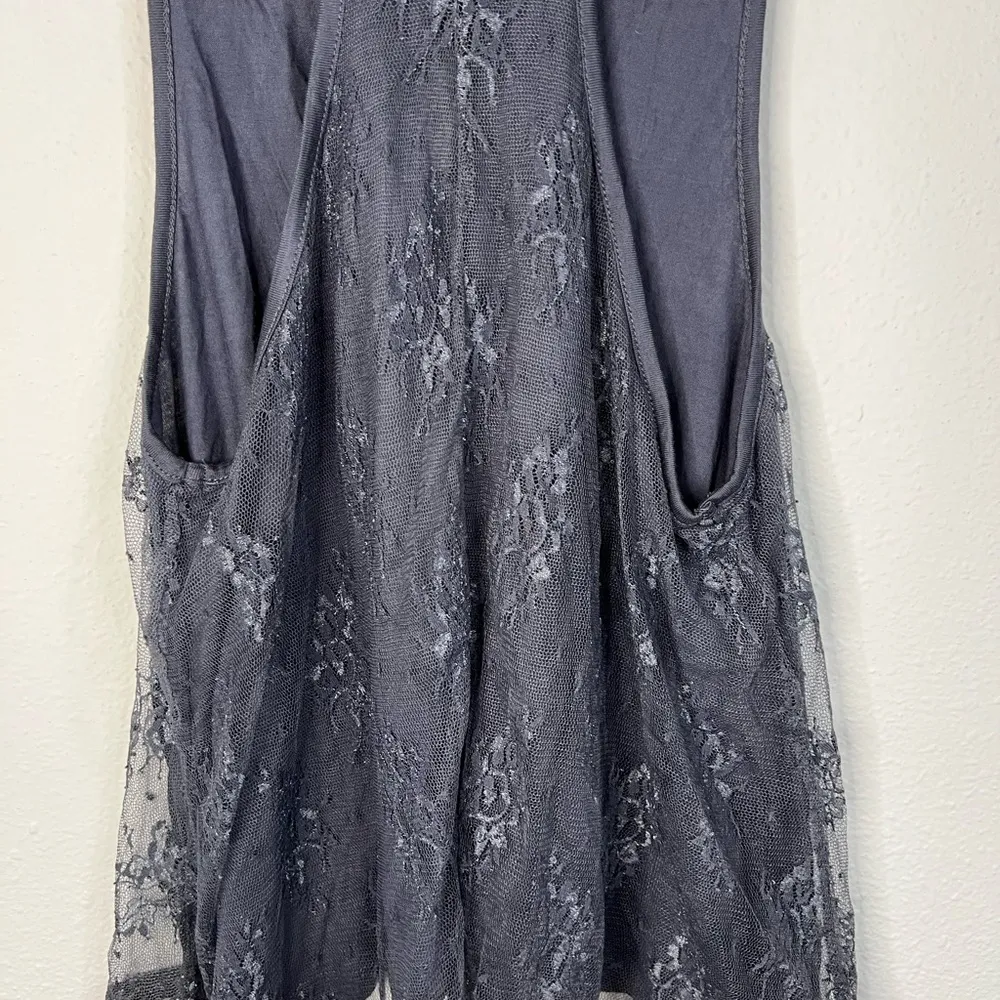 Active Basic Women's Gray Lace Racerback Tank Top Small Flowy Boho Chic - Image 9