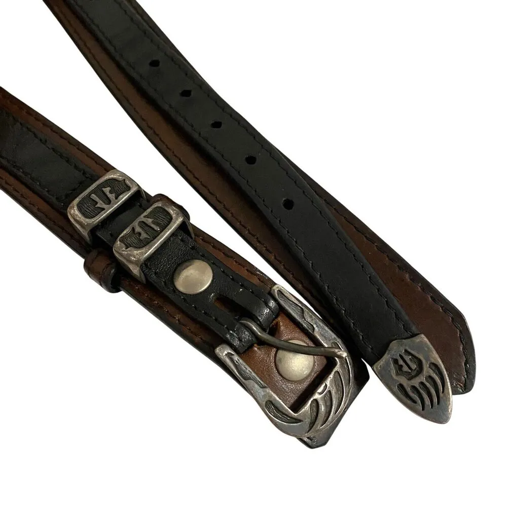 Vintage Southwestern South Wick Black Brown Leather S 40 Sterling Silver Conchos - Image 7