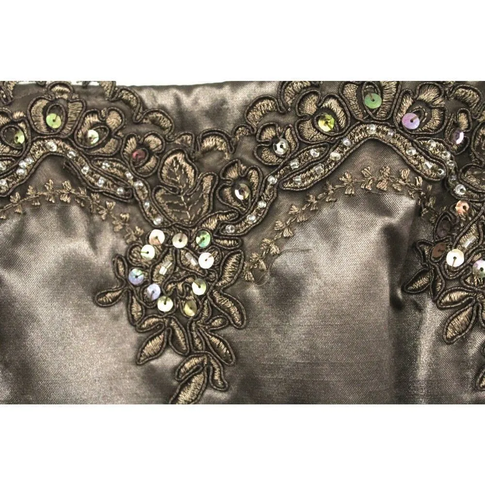 VTG CACHET 2 PC. DRESS WITH JACKET SZ 10 MOB Maxi Embroidered Sequin Bronze NWOT Brown - Image 4