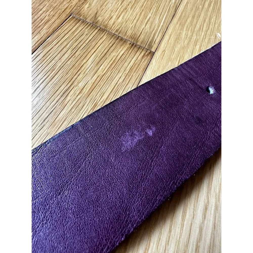 Vtg Womens Belt sz 34 Burgendy Glove Red Cowhide Wide Brass Buckle Cowgirl Rodeo - Image 10