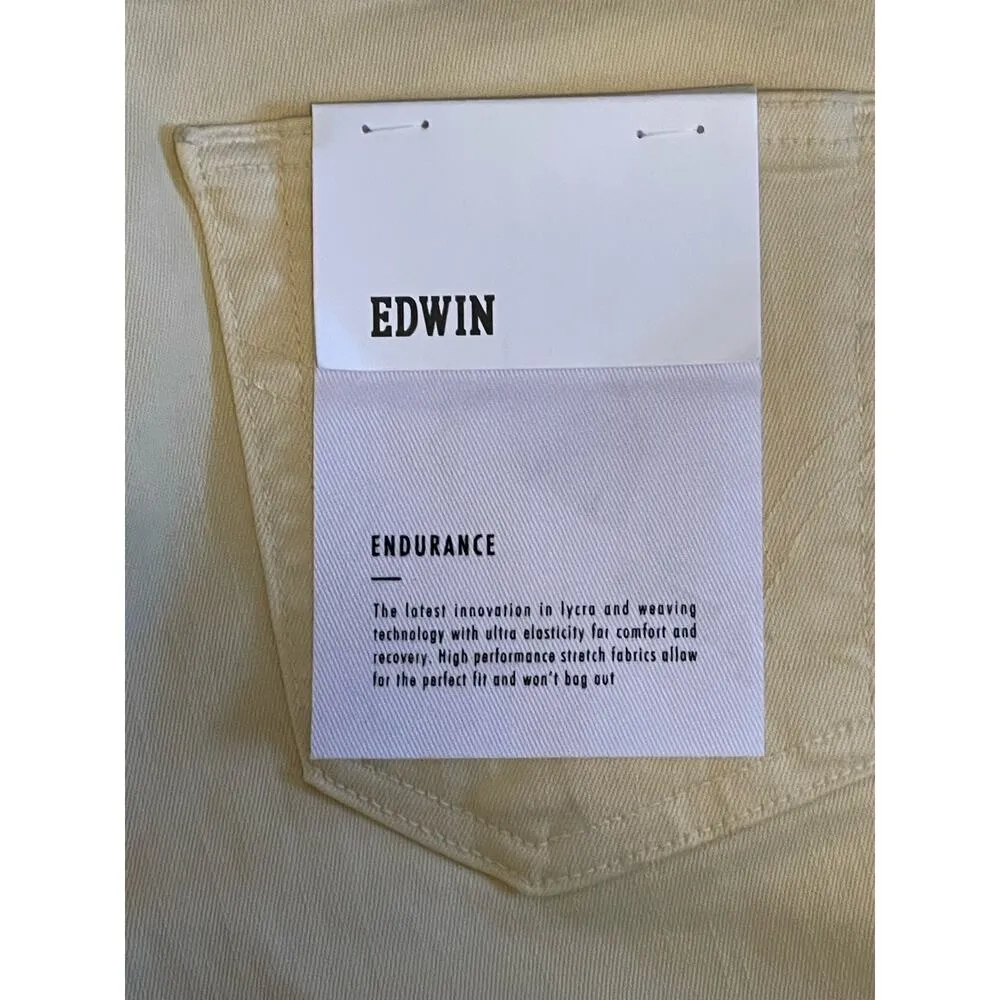 Edwin Endurance Mid Rise Bree Skinny Jeans Raw Hem Daisyness 25 x 26 NWT FLAW Yellow - Image 11