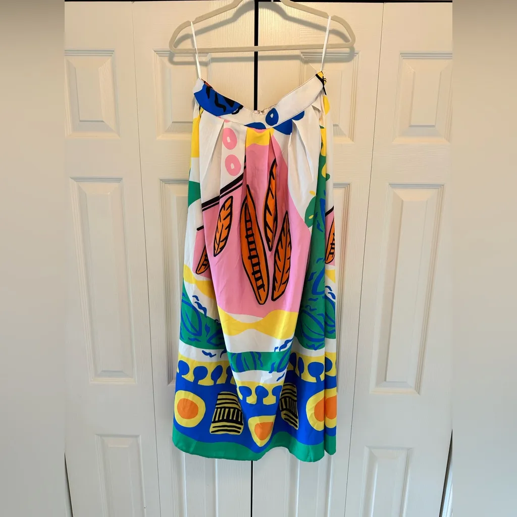 Totem Floral Print Swing Casual Skirt Female Chic Zipper size L 32” waist Blue Size L - Image 4