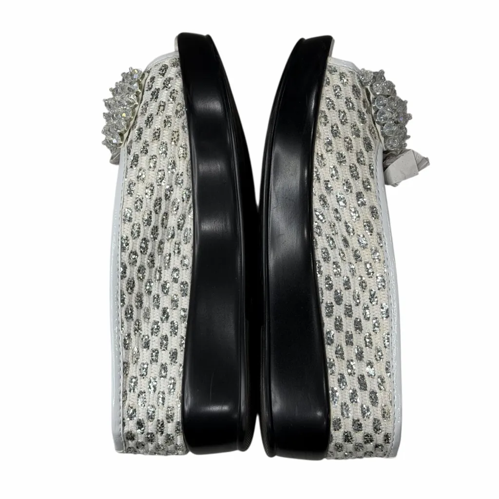 Helens Heart Wedge Sandal Womens 8 White Open Toe Sparkle Bling Crystal Bow Glam - Image 12