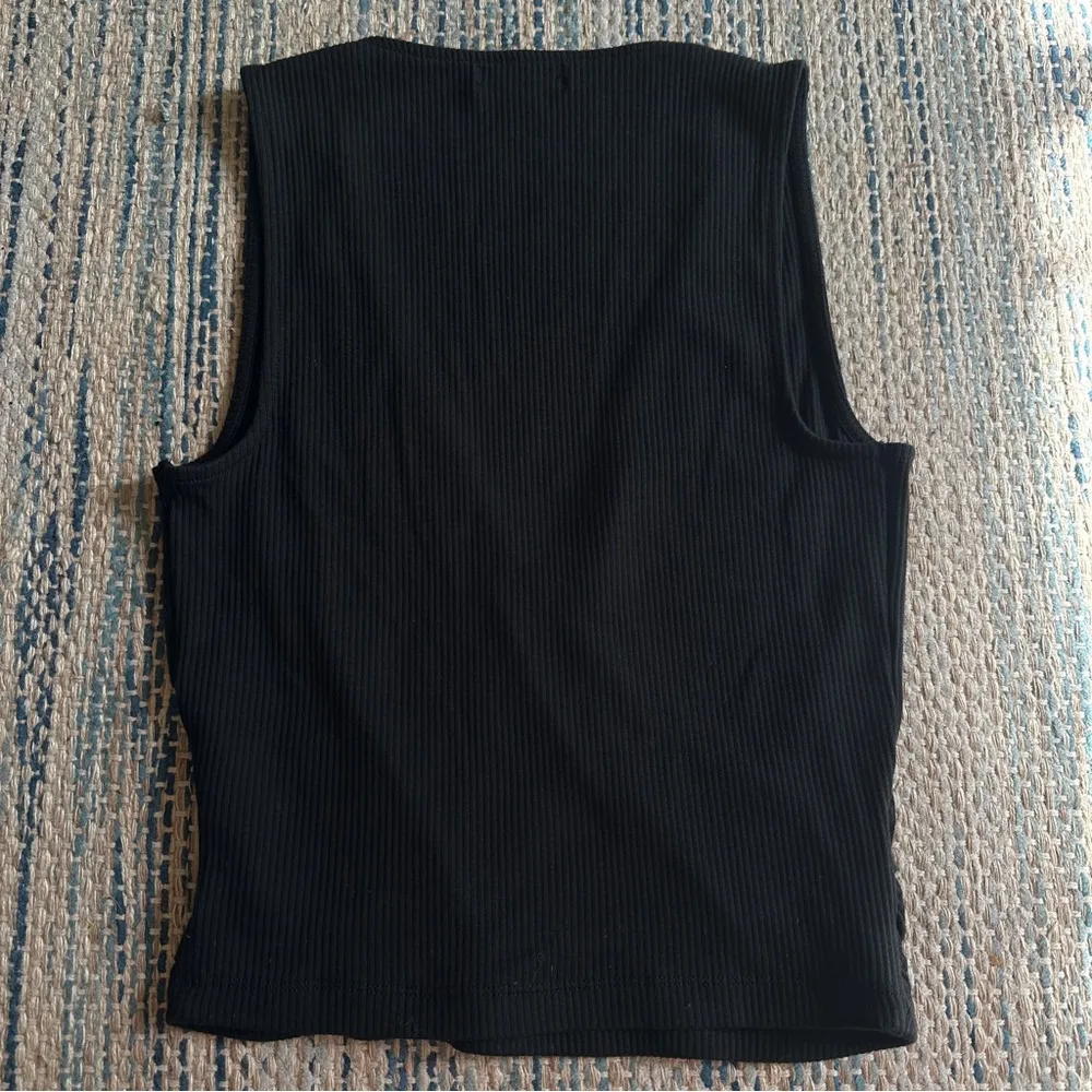 J. Crew Vintage Rib Ruched Wrap Top in Black Size Small Ribbed Shirt Tank - Image 7