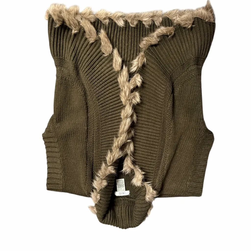 CACHE Y2K Fur Lined Cropped Sweater Vest Brown XS - Image 7