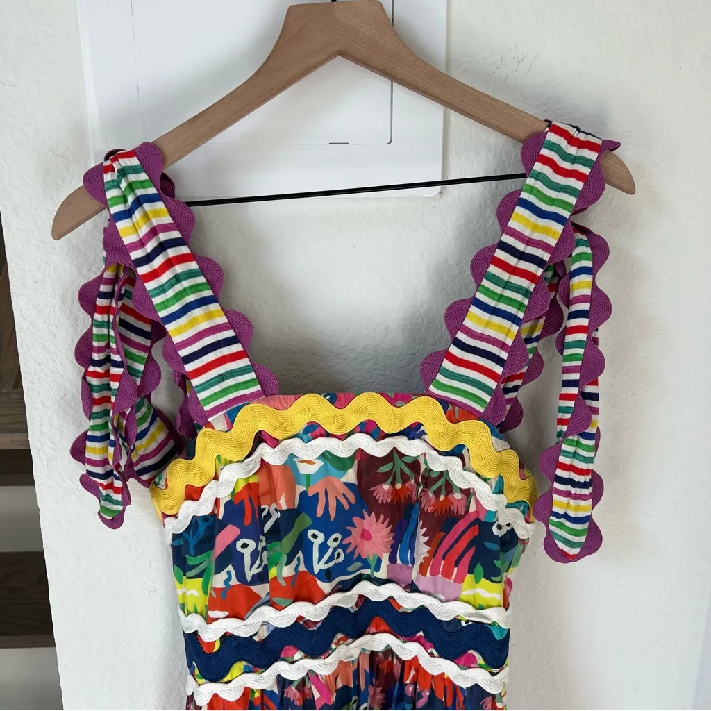 Celia B Love Midi Dress in Multi Rainbow Pattern Size Small Red - Image 6