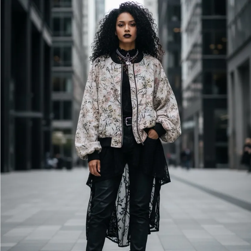 I.N. Studio Feminine Floral Jacket in Cream Pastels and Black Trim XL - Image 2